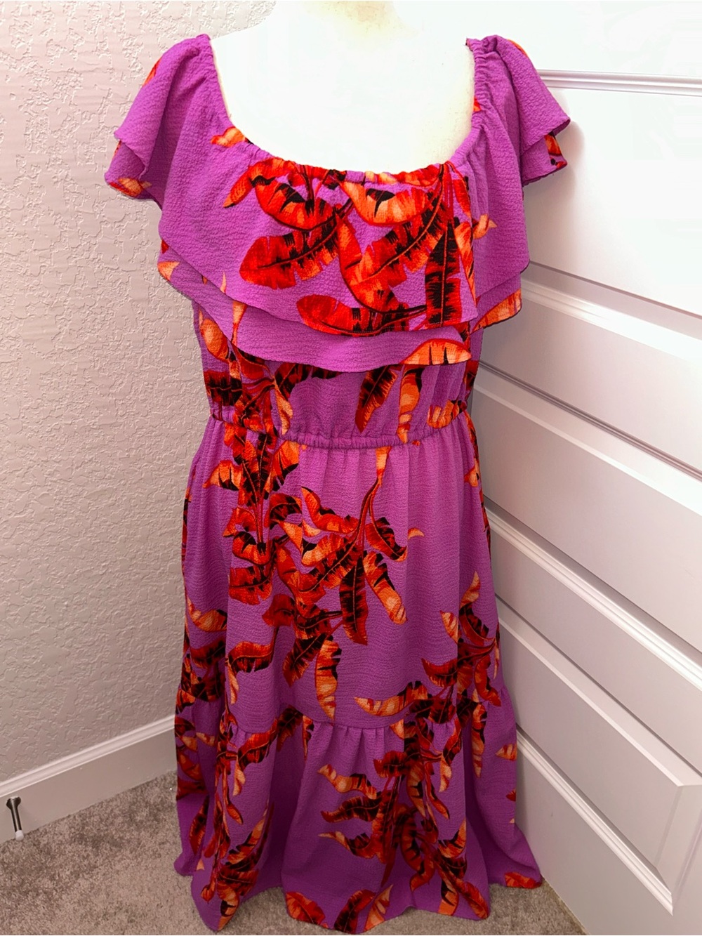 Sofia Jeans Sofia Vergara Ruffle Crepe Tropical Floral Print Maxi Dress